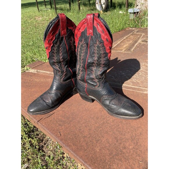 Original Abilene Boots Western Cowboy Red Black Leather (READ F/ SIZE) VTG 90s